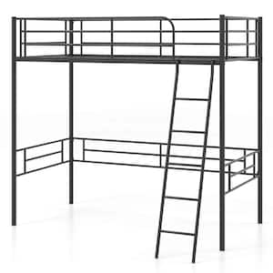 Black Twin Metal Loft Bed Frame with Ladder Loft Bed with Safety Guardrails