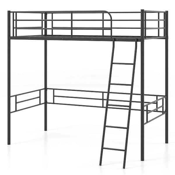 Black Twin Metal Loft Bed Frame with Ladder Loft Bed with Safety Guardrails