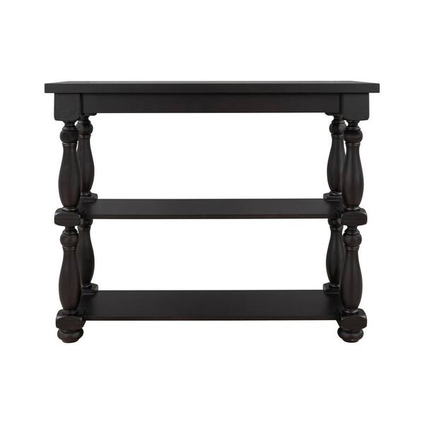 Utopia 4niture Leizel 15 in. Dark Brown Rectangle Wood Top Console Table with 2-Shelves