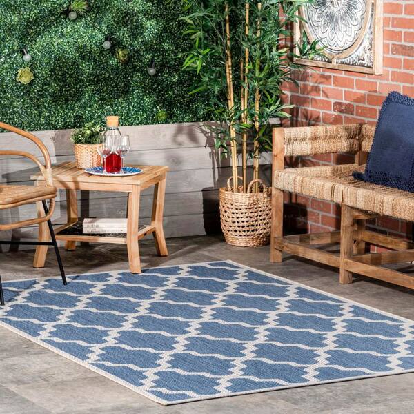 Gina Lattice Indoor/Outdoor Area Rug Blue 6 ft. 3 in. x 9 ft. 2 in. Area Rug