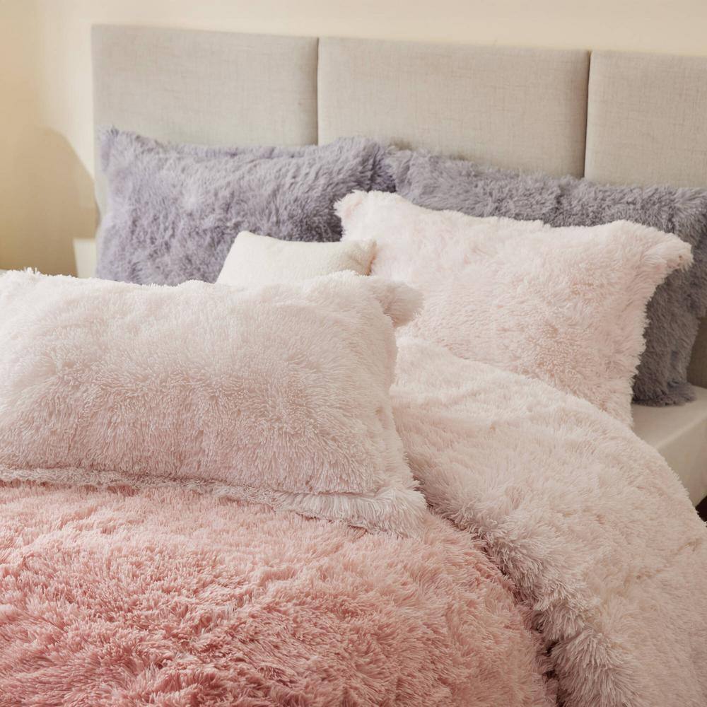Blush Ombre Twin Shaggy Faux Fur Comforter Set