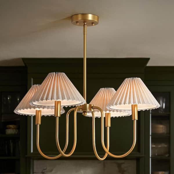 Rennnsan Darell 27 in. 4-Light Brushed Gold Linen Farmhouse