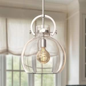 12 in. 1-Light Modern Round Brushed Nickel Pendant Light with Clear Glass Shade for Kitchen Island