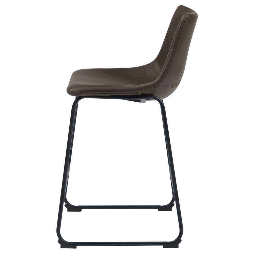 Brown Faux Leather and Metal Counter Stool Set