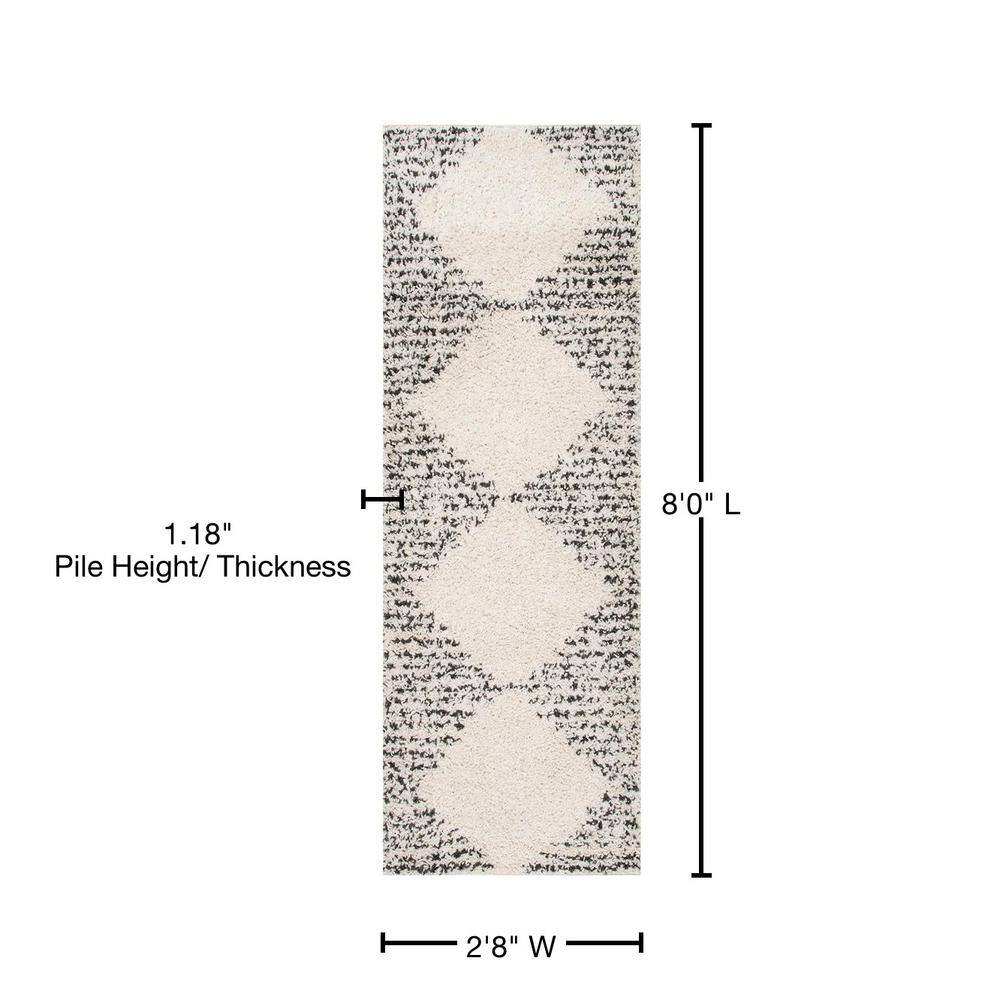 Scarlette Off-White and Charcoal Diamond Shag Runner Rug
