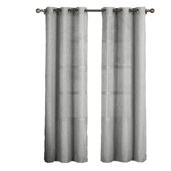 Creative Home Ideas Sheer Nubby Linen Blend Sheer 84 in. L Grommet Curtain Panel Pair, Charcoal (Set of 2)
