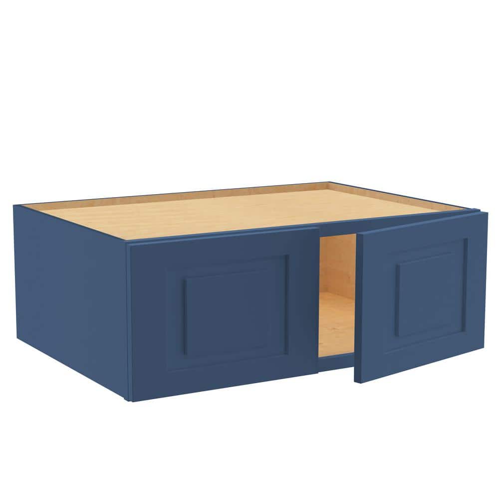 Grayson 33 in. W x 24 in. D x 12 in. H Assembled Plywood Wall Bridge Kitchen Cabinet in Mythic Blue with Soft Close