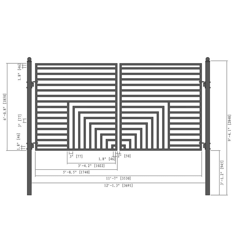 Florence Style Black Steel Dual Swing Driveway Gate 12 ft