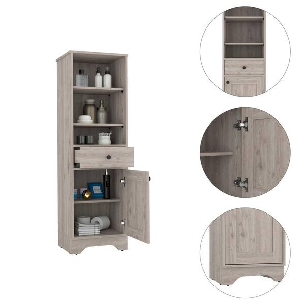 59in Corner Cabinet 3-Tier Shelves 1 Drawer 1 Door Bathroom Slim