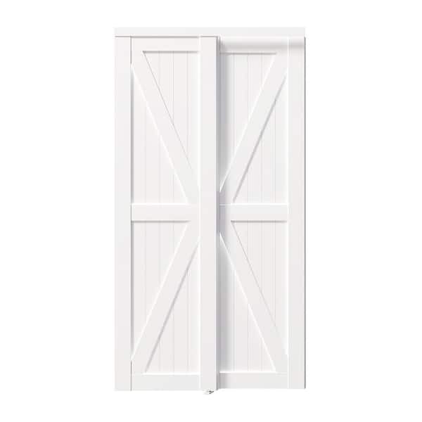 48 in. x 80 in. MDF Wood, White Double K Shape Sliding Door with All Hardware