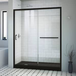 Infinity-Z 60 in. W x 74-3/4 in. H Sliding Semi-Frameless Shower Door in Matte Black with Clear Glass and Base