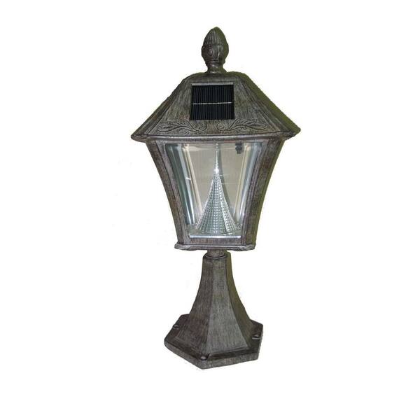 GAMA SONIC Baytown 17 in. Solar Weathered Bronze Post Mount Lamp with 6-LED Bulbs