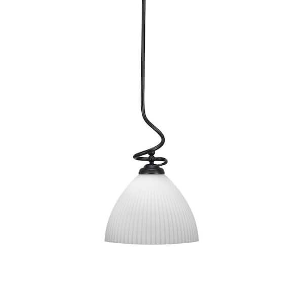 Unbranded Royale 100-Watt 1-Light Matte Black Shaded Pendant Light with 10.75 in. Opal Frosted Glass Shade, No Bulb Included