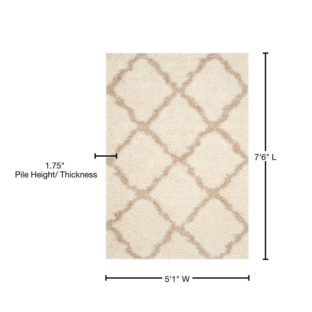 Ivory Beige Luxe Shag 5'1" x 7'6" Synthetic Area Rug