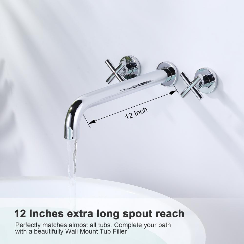 Chrome Wall-Mounted Double Handle Tub Faucet with Brass