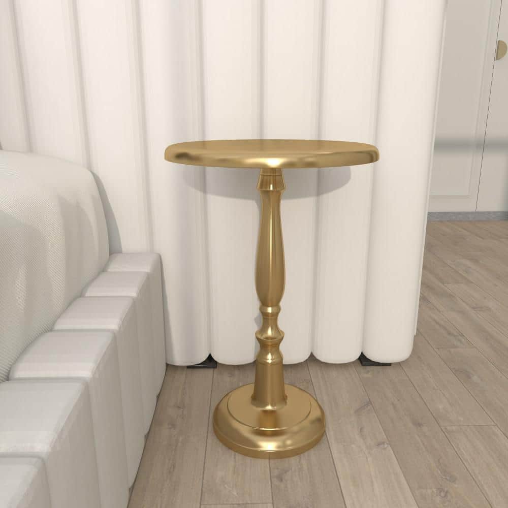 Gold Aluminum Round Pedestal Accent Table, 19"