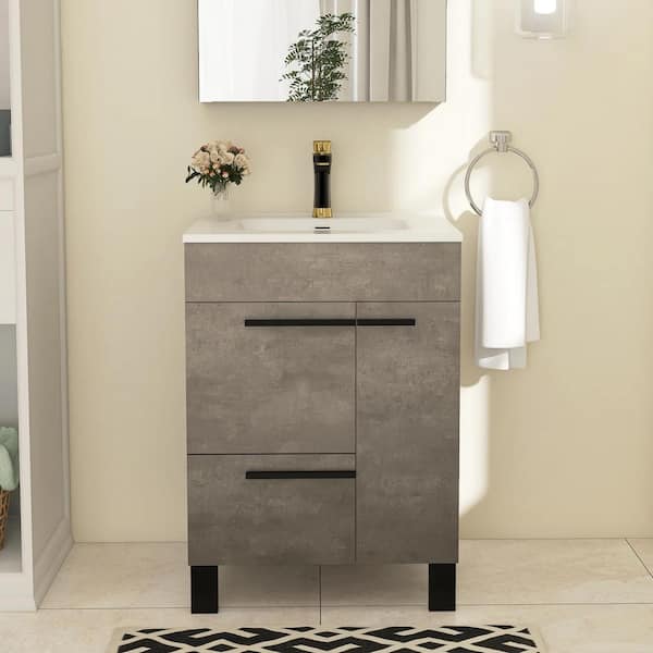 24 in. W x 18 in. D x 34 in. H Freestanding Bath Vanity in Concrete Grey with White Ceramic Top