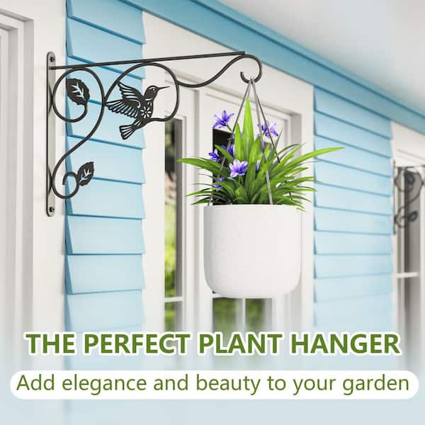 Augbeer 12 in. Heavy Duty Metal Wall Plant Hooks for Patio Garden Bird Feeders, Planters, Lanterns, Wind Chimes, Black (2-Pack)