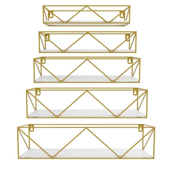 5 in. W x 16 in. D Gold Floating Shelves Decorative Wall Shelf (Set of 5)
