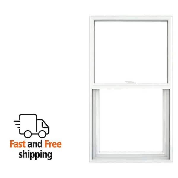 V-2500 28.25 in. x 54 in. White Vinyl Block Frame Single Hung Tilt Window with Low E, Argon, Screen, and No Grids