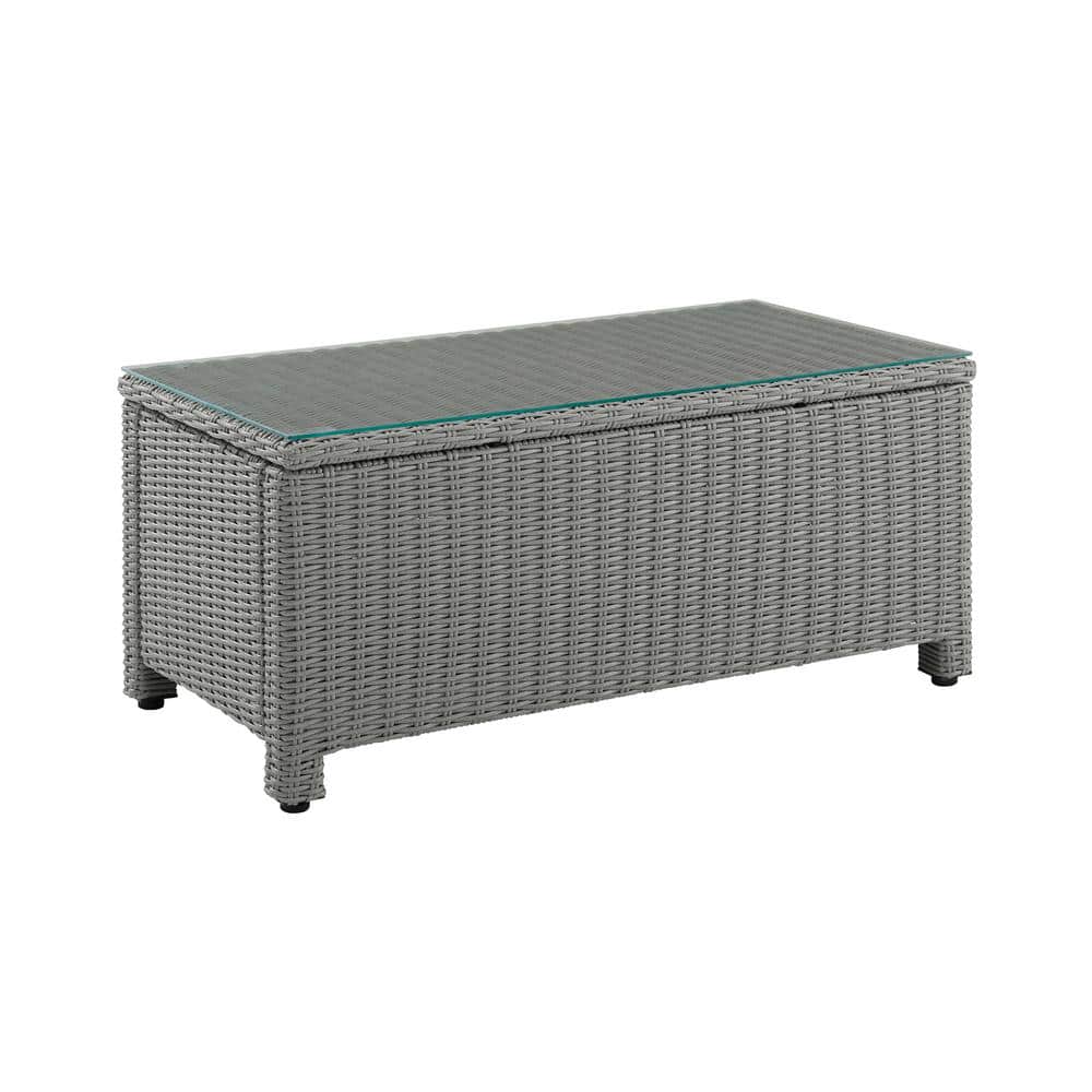 Bradenton Gray Wicker Outdoor Coffee Table with Glass Top