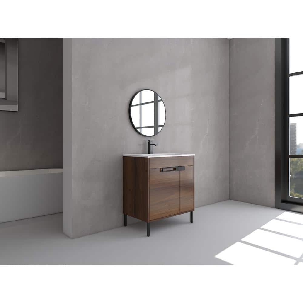Natural Wood Brown Plywood Freestanding Sink Vanity with White SMC Top