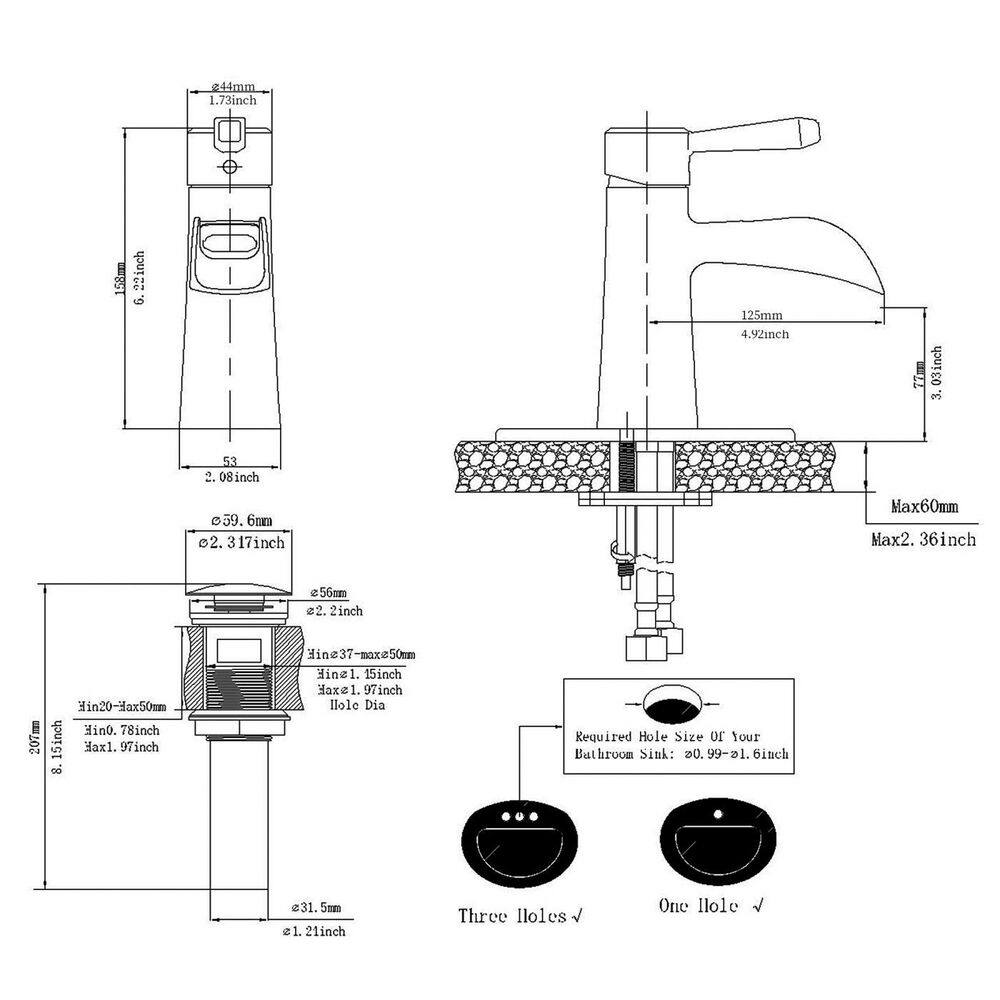 Brushed Chrome Single Handle Bathroom Faucet with Drain Assembly