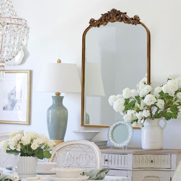 19 in. W x 31 in. H Copper Vintage Arched Metal Frame Decorative Wall Mirror/Dressing Table Mirror