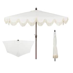 Beverly 9 ft. Scalloped Fringe Half Market Patio Umbrella with Crank, Push Button Tilt and UV Protection in Cream/White