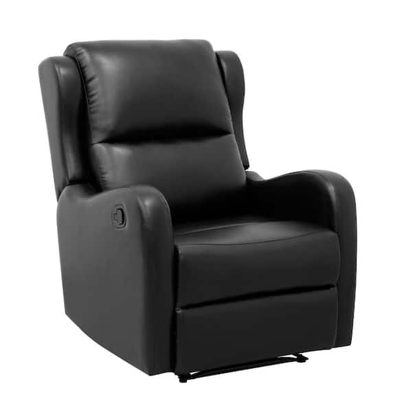 Benjara Black Faux Leather Manual Recliner with Cushioned Seat and Solid Wood