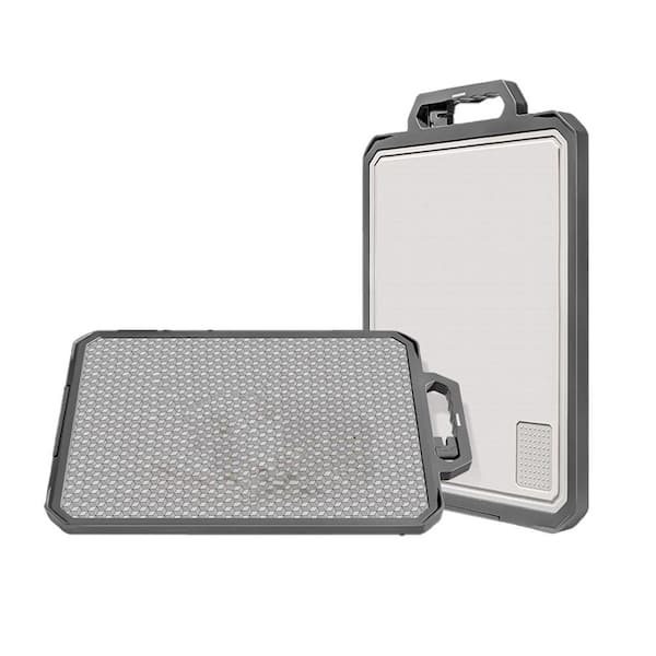 Double Sided 17.2 in. x 12 in. Cutting Board w/ Knife Sharpener & Anti - Slip Edge, Titanium and Wheat Straw PP