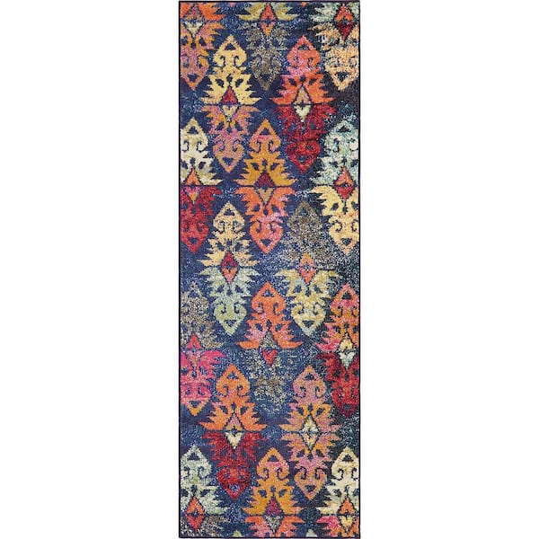 StyleWell Sedona Desert Navy/Multi-Color 2 ft. x 6 ft. Global Runner Rug