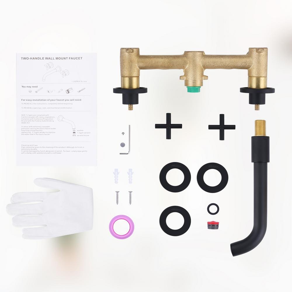 Matte Black Wall Mounted Double Handle Bathroom Faucet