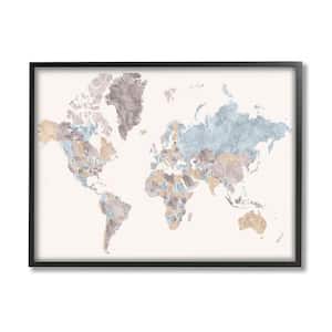 "World Map with Borders Contrasting Regional Tones" by BlursByAI Framed Abstract Texturized Art Print 11 in. x 14 in.