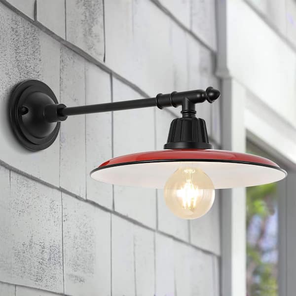 JONATHAN Y Bonner 12 in. Red 1-Light Farmhouse Industrial Indoor/Outdoor Iron LED Victorian Arm Outdoor Sconce