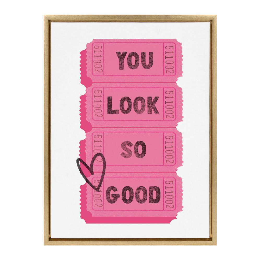 Bright Gold Framed Canvas Print with Pink Tickets, 18" x 24"