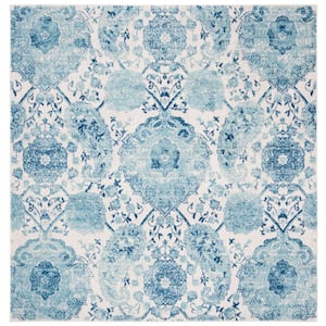 Madison Cream/Turquoise 10 ft. x 10 ft. Medallion Floral Square Area Rug