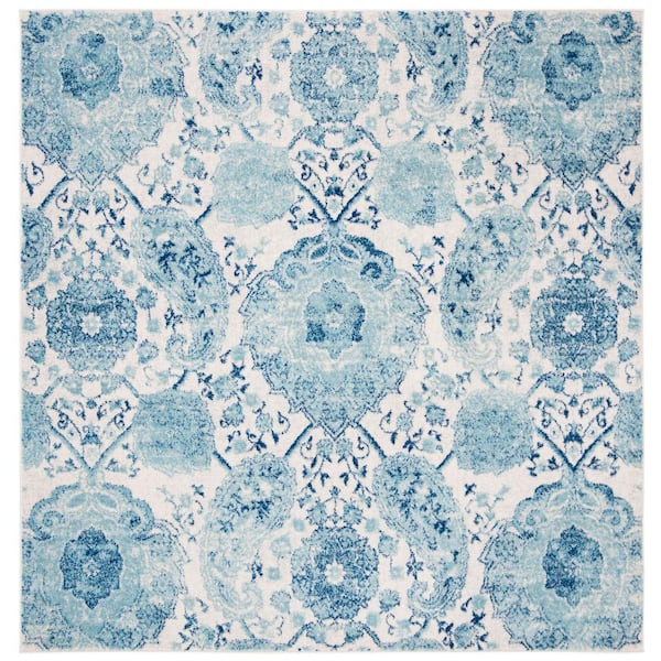 SAFAVIEH Madison Cream/Turquoise 7 ft. x 7 ft. Square Border Area Rug