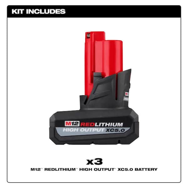 M12 12-Volt Lithium-Ion XC High Output 5 Ah Battery (3-Pack)