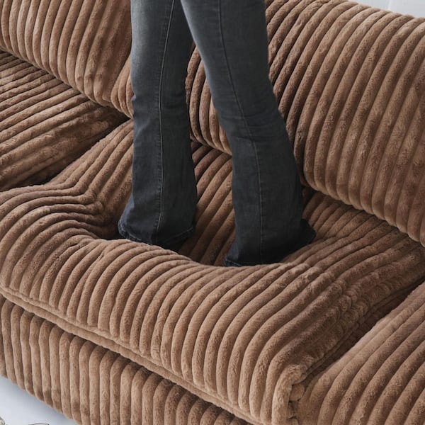 Modern 157 in. Square Arm Oversized Deep Seat Velvet 7-Piece L-Shaped Modular Sectional Sofa with Storage Ottoman, Brown