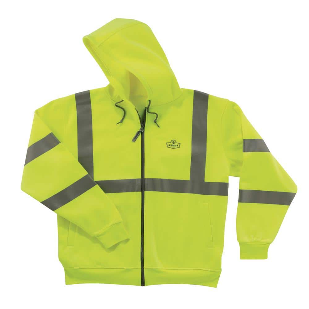 Medium Hi Vis Lime Zipper Hooded Sweatshirt