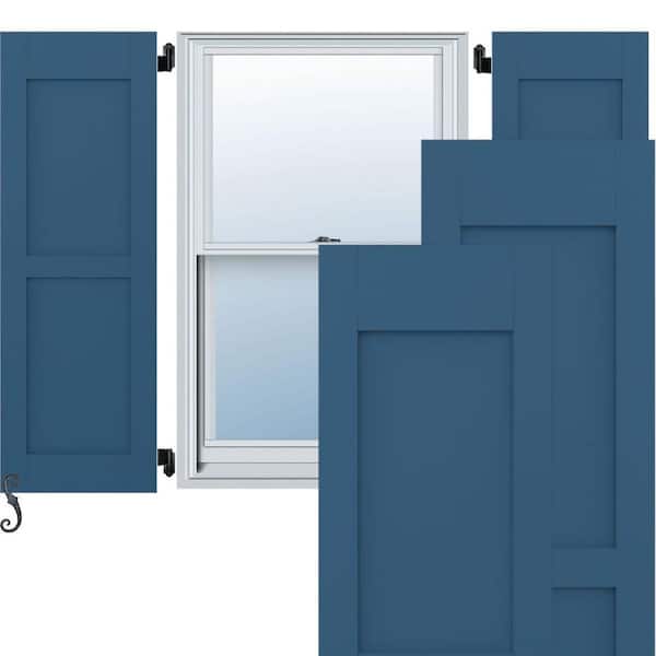 Ekena Millwork 12-in W x 43-in H Americraft Two Equal Flat Panel Exterior Real Wood Shutters (Per Pair), Sojourn Blue