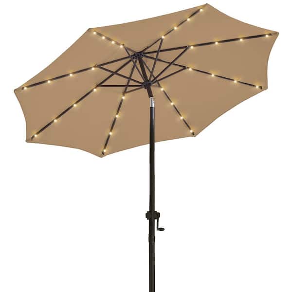 wikiwiki 9 ft. Solar LED Lighted Market Patio Umbrella with Crank and Tilt in Tan