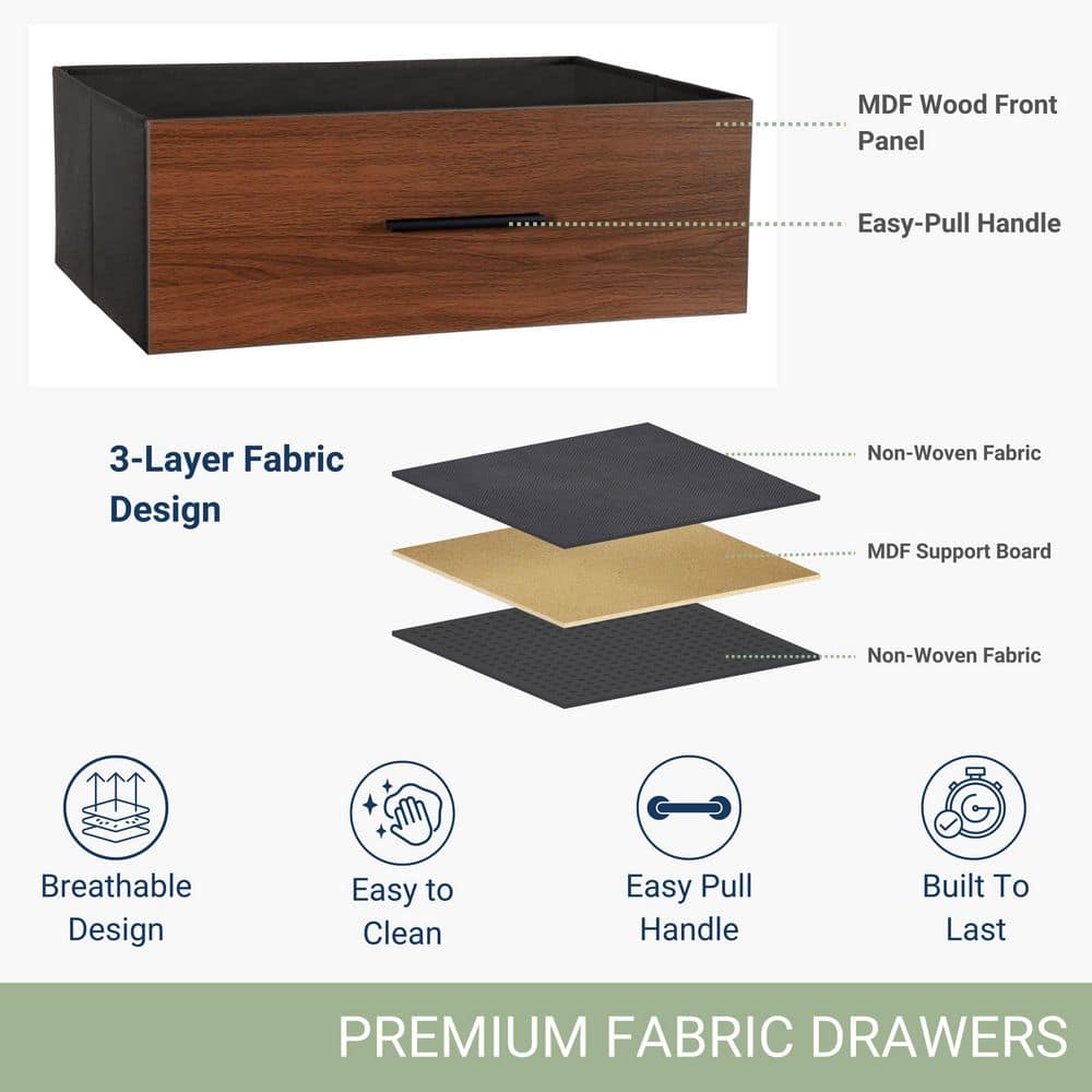Walnut Brown 6-Drawer Double Dresser with Fabric Bins