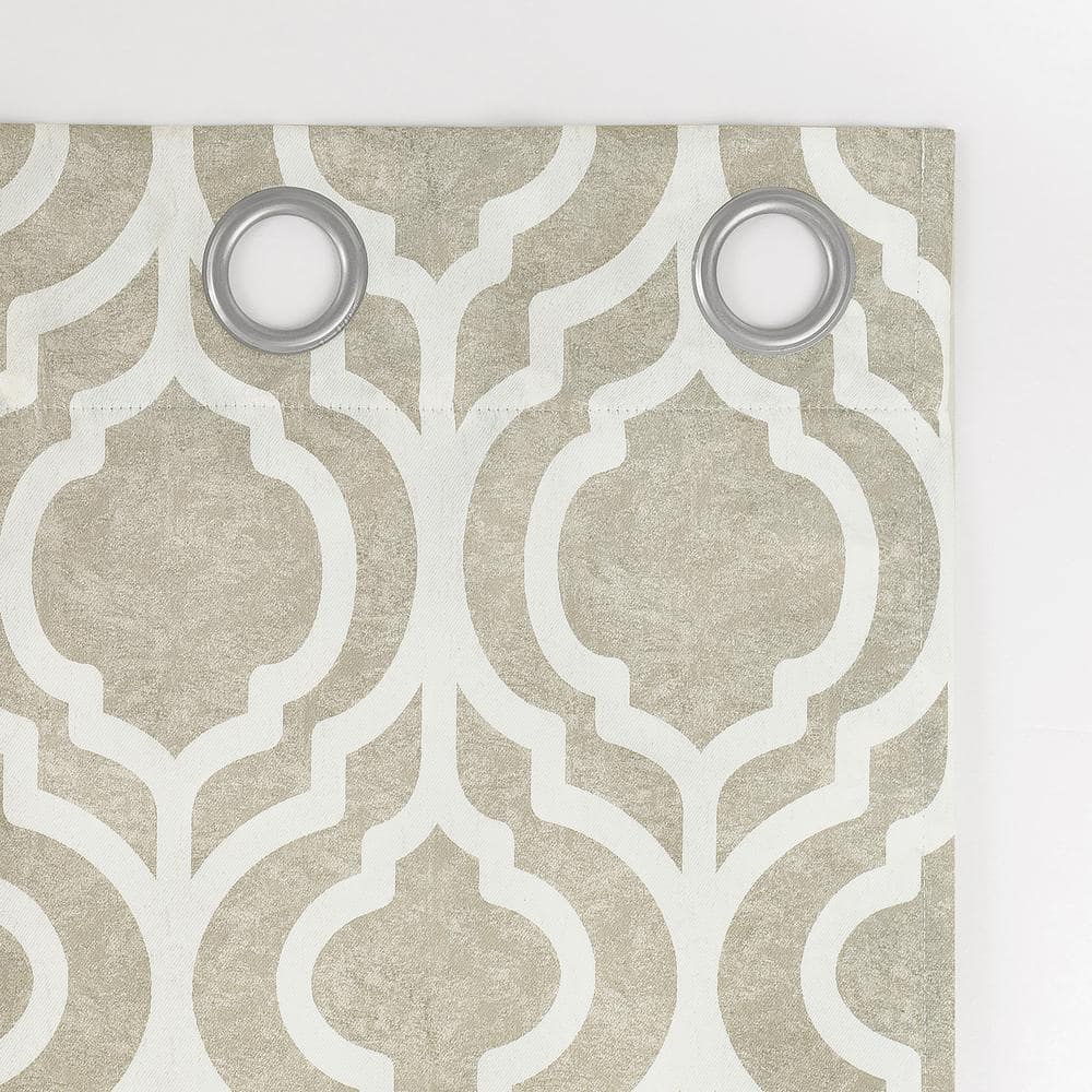 Taupe Geometric Trellis Print Blackout Grommet Curtain Panel 40" x 95"