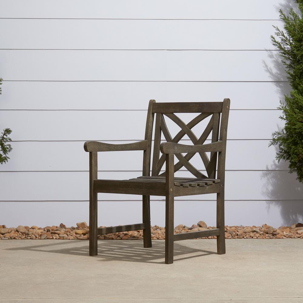 Vifah Renaissance Outdoor Patio Hand-Scraped Wood Garden Armchair