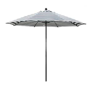 9 ft. Black Fiberglass Commercial Market Patio Umbrella with Fiberglass Rib Push Lift in Navy White Cabana Stripe Olefin