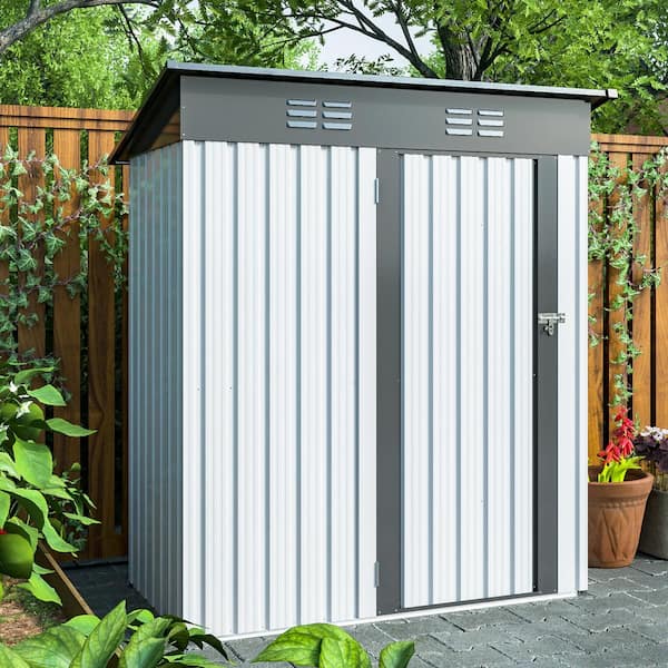 Unbranded 5 ft. x 3 ft. Outdoor Galvanized Metal Tool Storage Shed Covered 15 sq. ft. uare Feet with Lockable Door, Gray