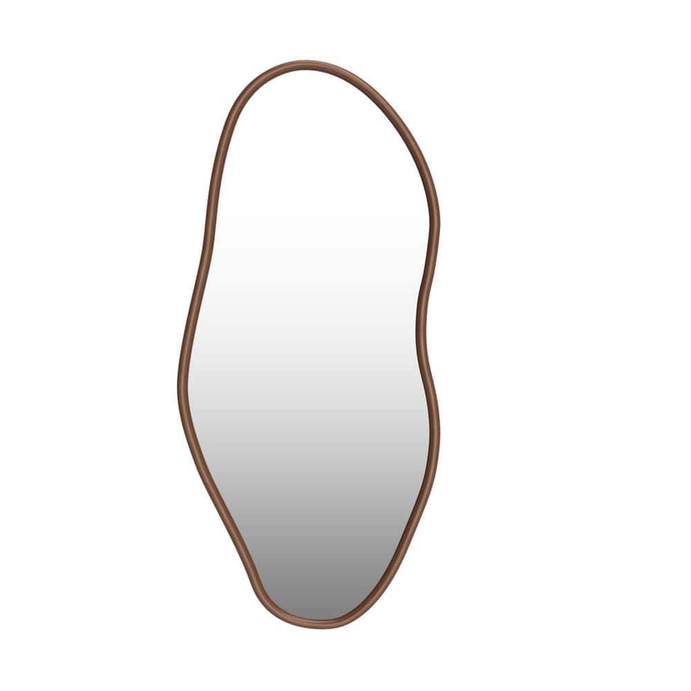 22 in. W x 48 in. H Irregular Walnut Natural Wood Frame Wall Mirror Asymmetric Mirror Decorative Mirror