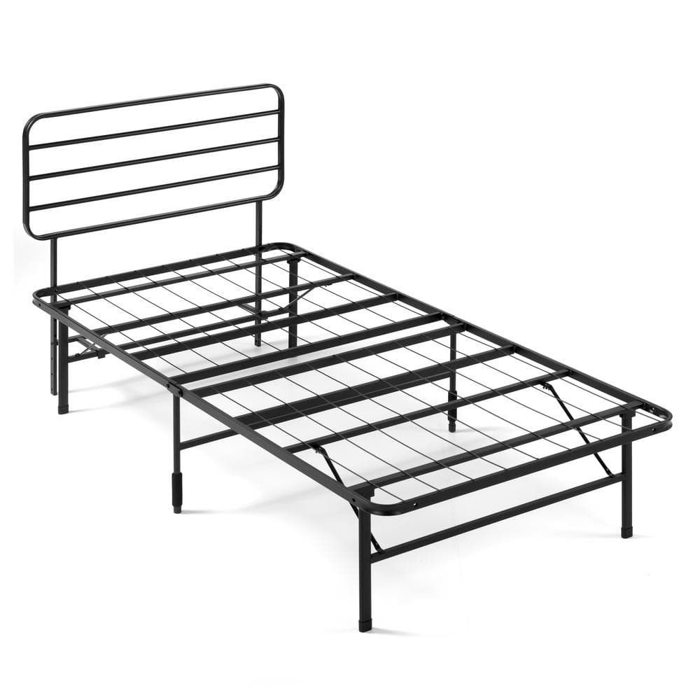 Zinus Smartbase Black Twin Metal Bed Frame With Headboard Fsssbh 14t The Home Depot